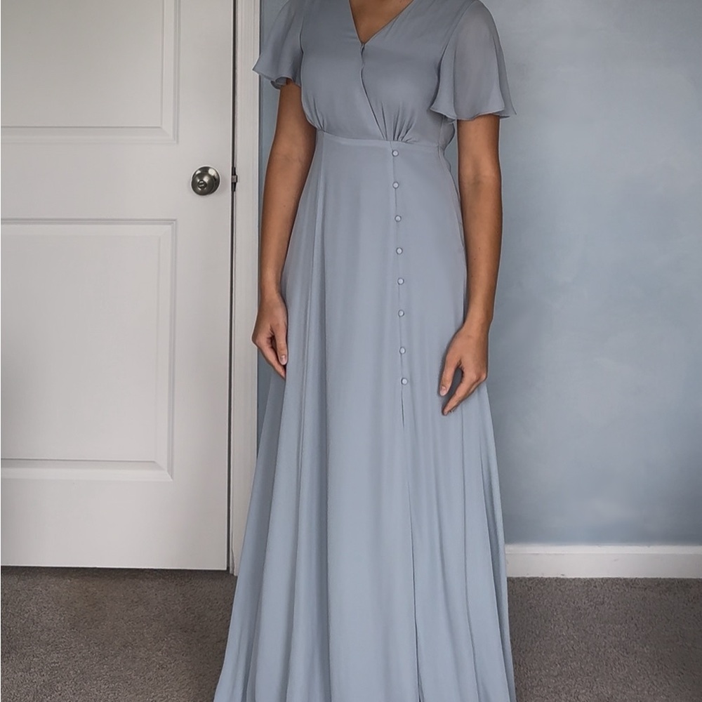 RSVP Light Blue Maxi Dress with Button Detail